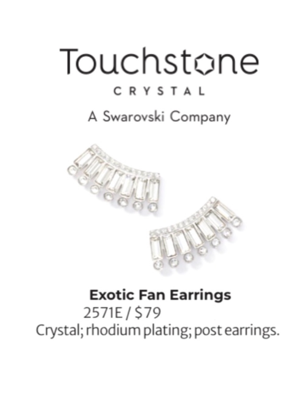 Touchstone Swarovski Crystals  Exotic Fan Earrings BNIB $79 Retail Value